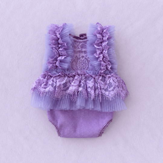 Lila Dantel Yenidoğan Tulum Seti | Lavender Lace Newborn Outfit for Photography
