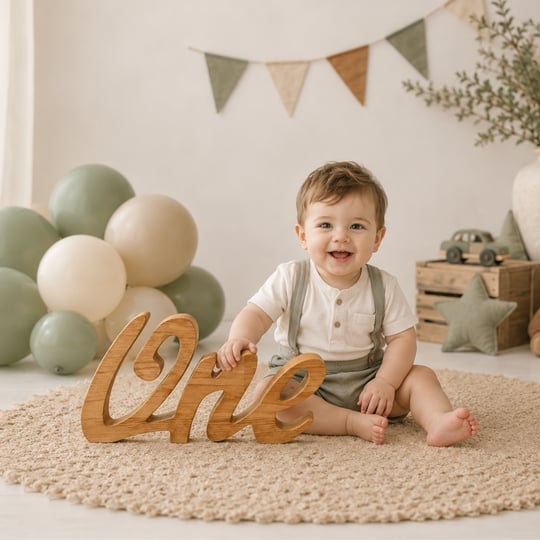 Doğal Ahşap ONE Yazısı – 1 Yaş Doğum Günü Fotoğraf Çekim Dekoru | Cake Smash Dekorasyonu | Ahşap Fotoğrafçılık Propsu