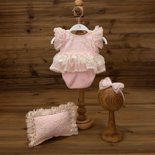 Blush Pink Newborn Girl Romper Set – Lace Baby Outfit – Soft Baby Photoshoot Outfit – Elegant Newborn Outfit