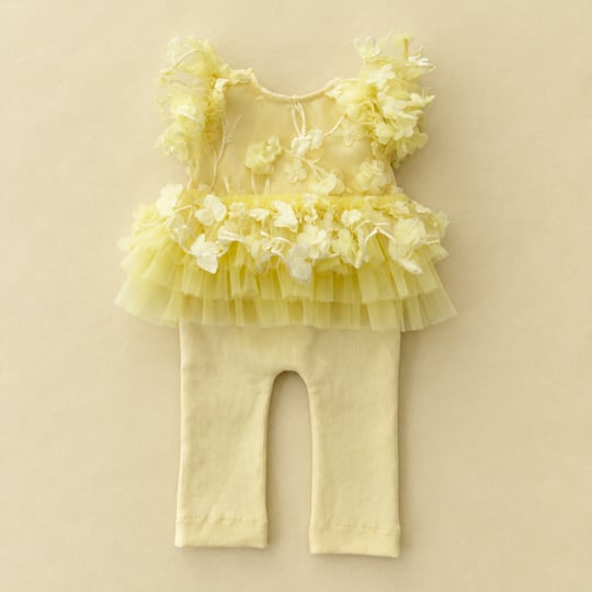 Yellow Floral Newborn Girl Romper Set – 3D Flower Baby Outfit – Baby Photoshoot Outfit – Spring Newborn Outfit