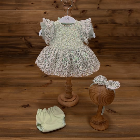 Mint Green Newborn Girl Dress – Sequin Lace Baby Dress – Luxury Baby Photoshoot Dress – Tulle Baby Girl Outfit