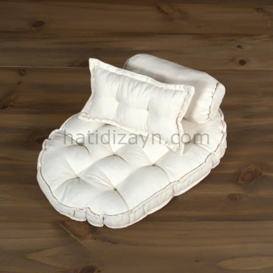 Oval Krem Kapitone Döşek Set