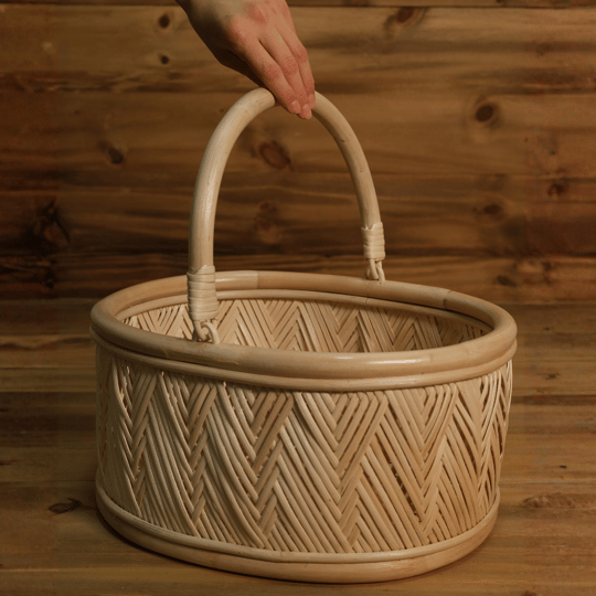 ROTTA BASKET Natural – İthal Hatidizayn Özel Tasarım Rattan Sepet (Natural & White)