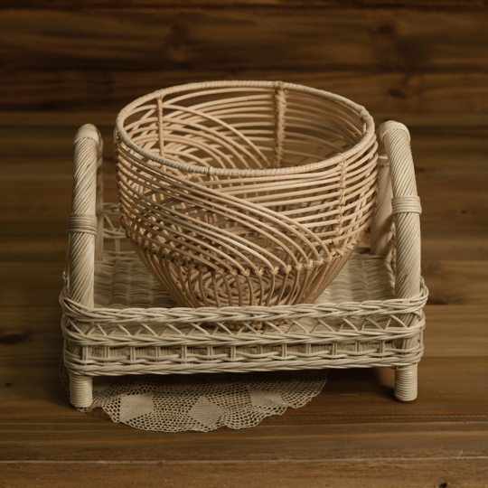 Wabi Basket Natural – İthal El Yapımı Rattan Yuvarlak Sepet (Yenidoğan Çekim & Dekor)