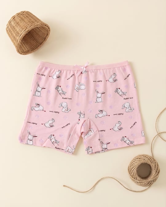 00201-3 Tavşan Baskılı Kız Çocuk Boxer PEMBE
