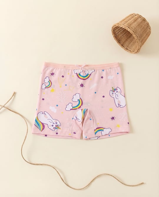 00201-4 Gökkuşağı Baskılı Kız Çocuk Boxer PEMBE