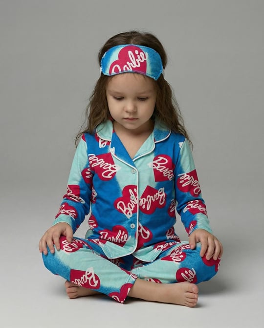 0605-13 Barbie Desenli Kız Çocuk Pijama Takım MAVİ