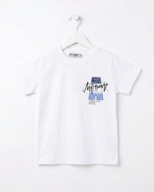 10069 A Baskılı Erkek Çocuk T-Shirt BEYAZ