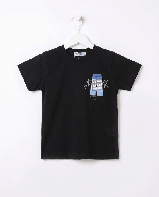 10069 A Baskılı Erkek Çocuk T-Shirt SİYAH