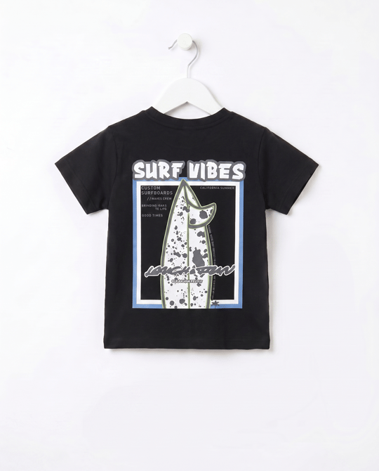 10099 Surf Vibes Baskılı Erkek Çocuk T-Shirt (5-8 Yaş) SİYAH