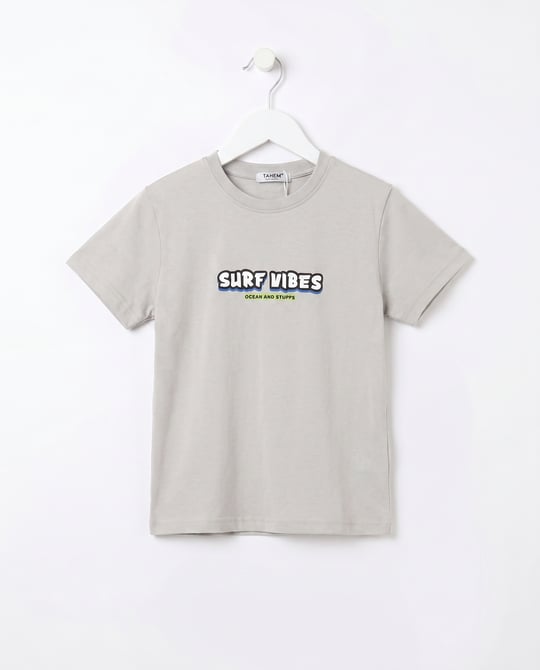 10099 Surf Vibes Baskılı Erkek Çocuk T-Shirt (5-8 Yaş) GRİ