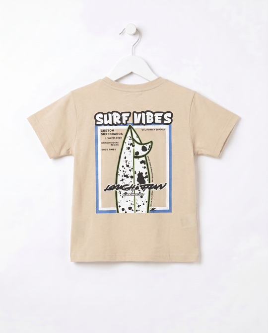 10099 Surf Vibes Baskılı Erkek Çocuk T-Shirt (5-8 Yaş) KAHVE