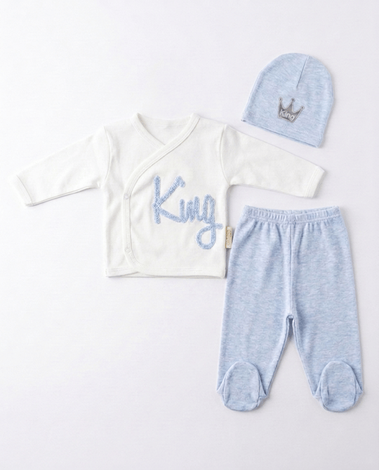 1020 King Baskılı Erkek Bebek 5 li Takım MAVİ