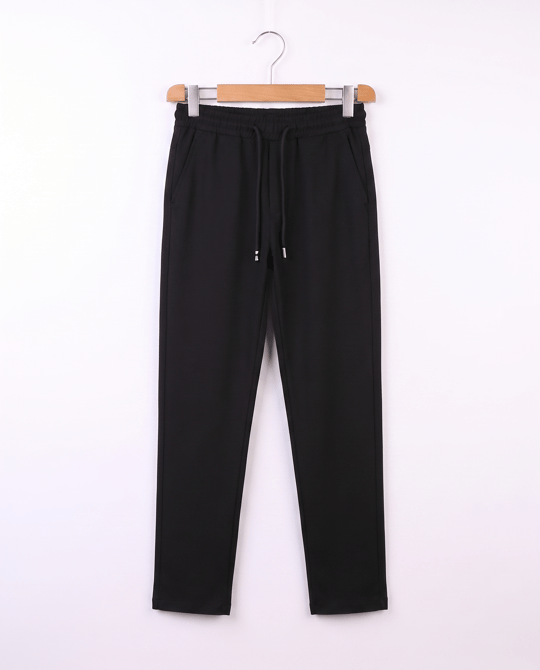1807-1 Beli Lastikli Keten Okul Pantalonu (7-11 Yaş) SIYAH