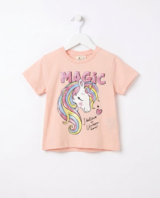 18408 Unicorn Baskılı Kız Çocuk T-Shirt SOMON