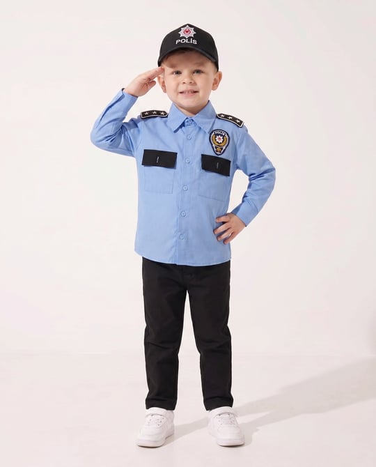 2096 Üçlü Polis Kostüm MAVİ