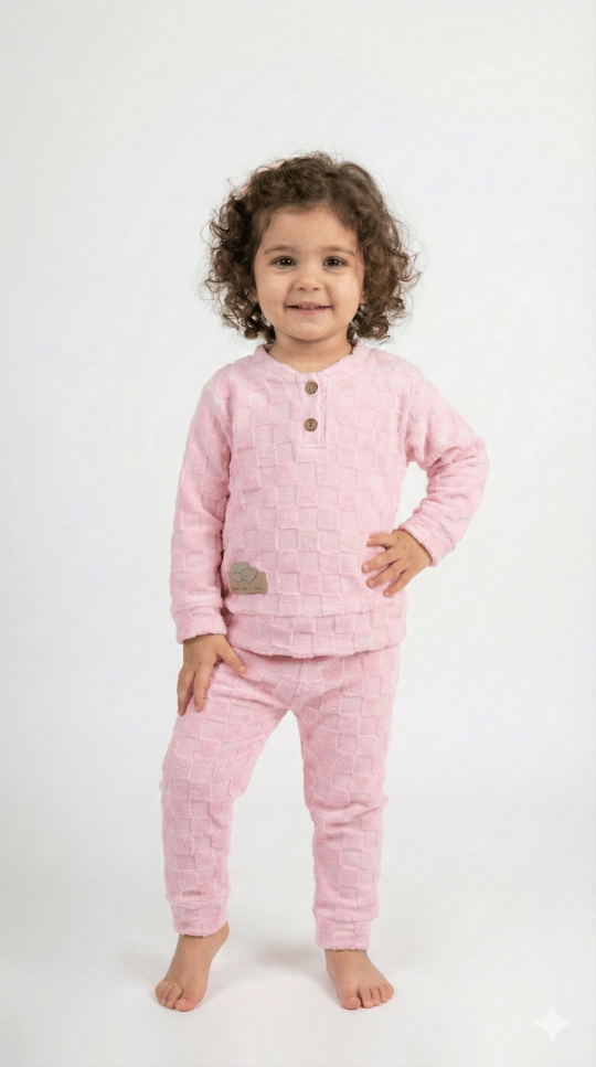 2236 Kareli Armali Kadife Bebek Takım PEMBE