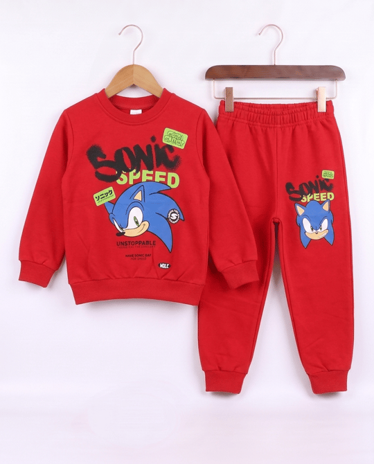 2408-7 Sonic Baskılı İkili Erkek Takım KIRMIZI