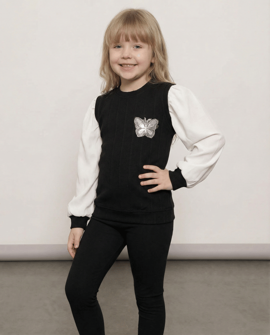 26020 Kelebekli Kız Çocuk Swetshirt SİYAH
