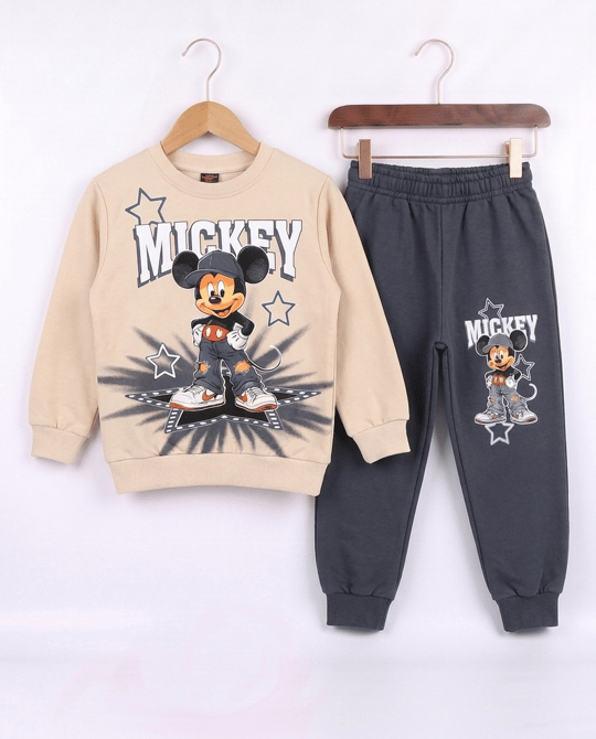261067 Mickey Mouse Baskılı Takım GRİ