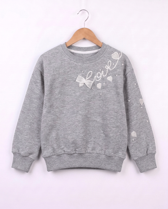 26649 Lovely Nakışlı Sweat GRİ
