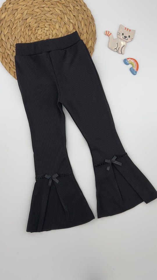 2913-1 Fiyonk İspanyol Paça Şardonlu Fitilli Tayt SİYAH