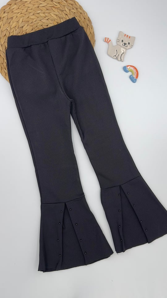 2913 Taş İspanyol Paça Şardonlu Fitilli Tayt SİYAH