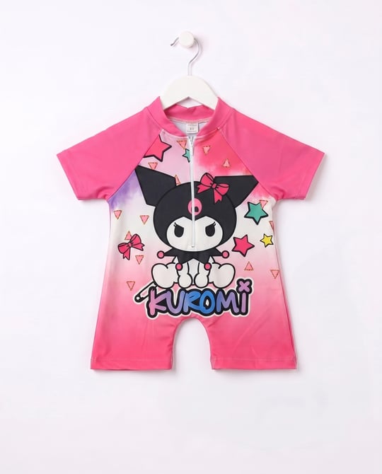 3104-13 Kuromi Baskılı Fermuarlı Tulum Mayo PEMBE