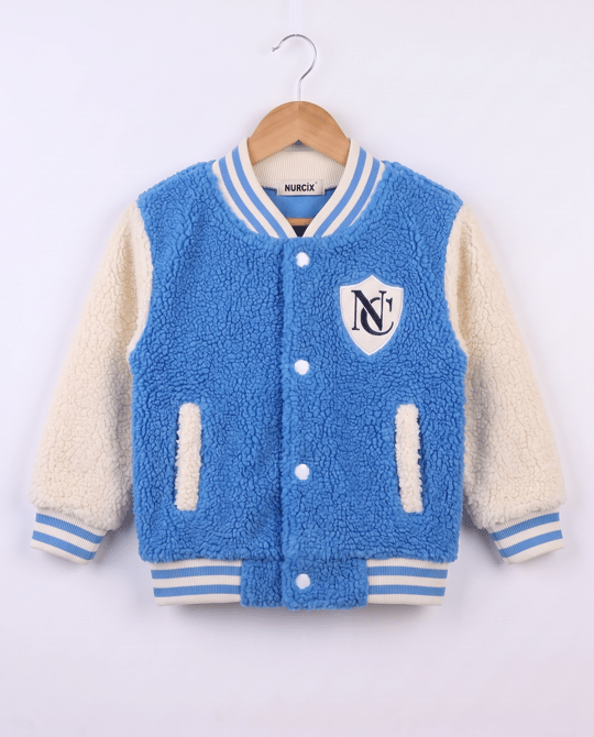 5194 Peluş Kumaş N Nakışlı Kolej Ceket MAVİ