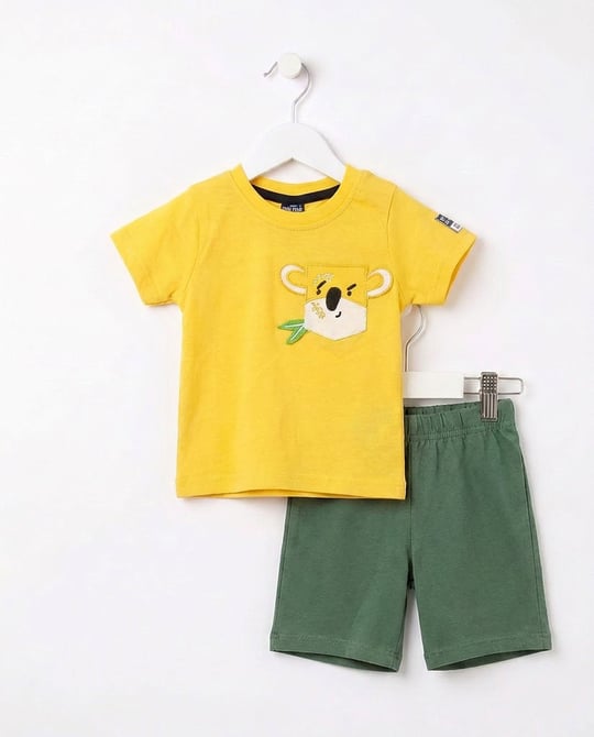 5324 Koala Cepli Nakışlı Erkek Bebe Takım SARI