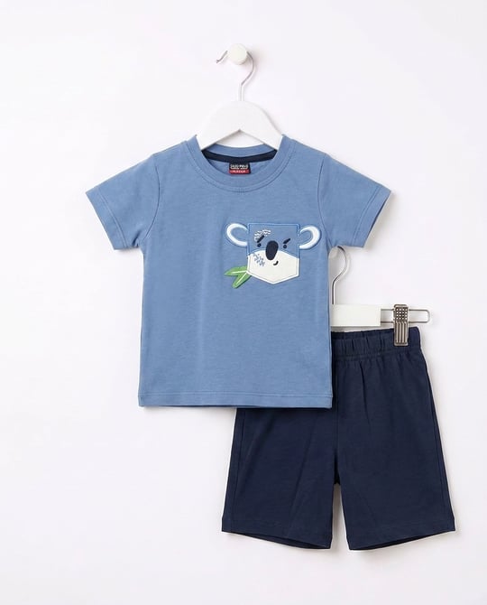 5324 Koala Cepli Nakışlı Erkek Bebe Takım MAVİ