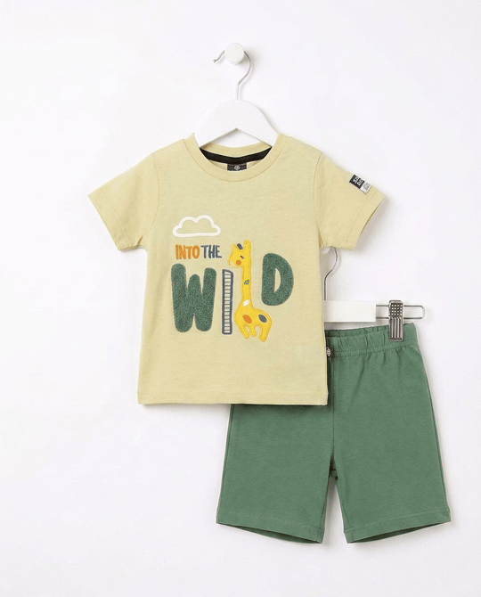 5328 Into The Wild Süzine Nakışlı İkili Erkek Bebek Takım YEŞİL