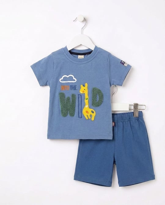 5328 Into The Wild Süzine Nakışlı İkili Erkek Bebek Takım MAVİ
