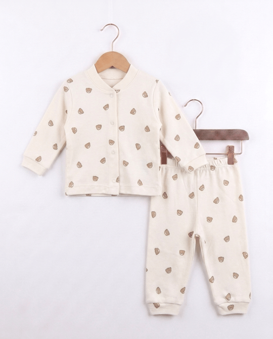 6060 Ayı Desenli İkili Bebe Takım KREM