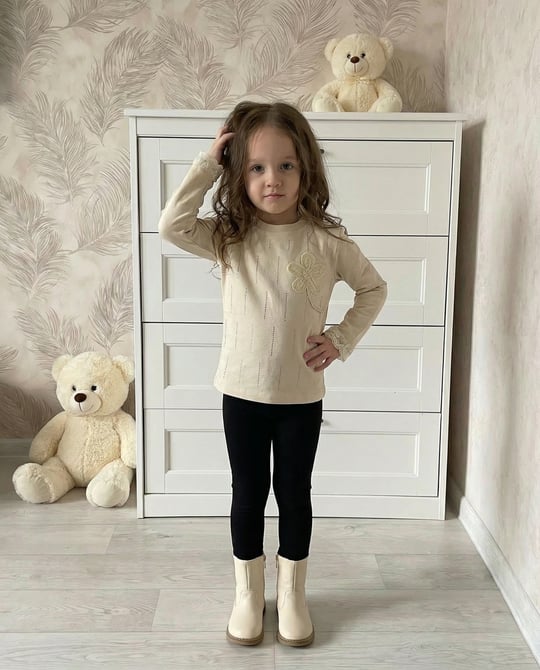 7721 Taşlı Papatya Nakışlı Kız Body (9-12 Yaş) KREM