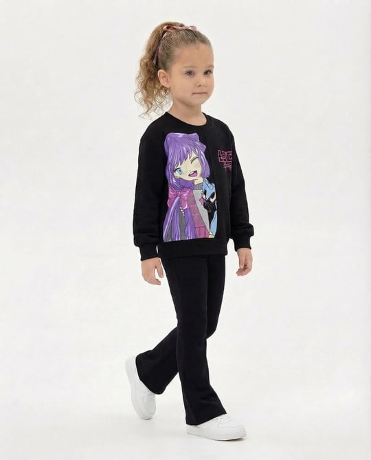 9869 Anime Baskılı Sweatshirt SİYAH