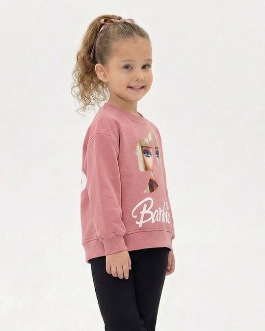 9881 Barbie Baskılı Kız Sweat PEMBE