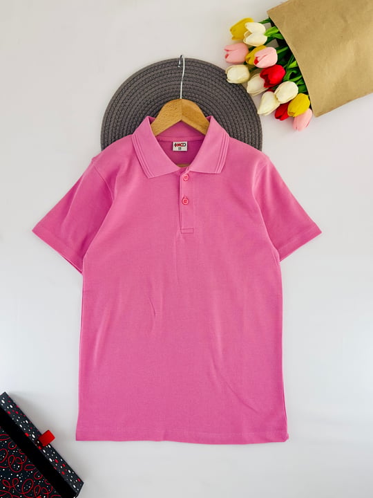 1210 Kısa Kol Unisex Yakalı Çocuk Lacost-PEMBE