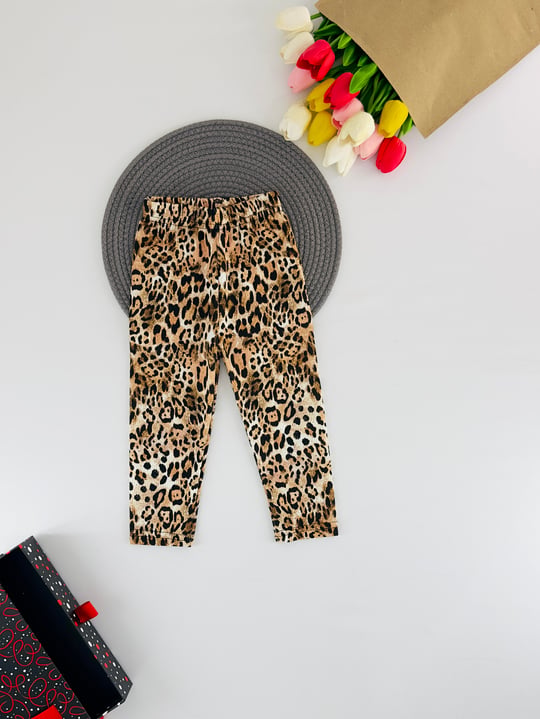 139-3 Leopar Desen Bel Lastikli Kız Çocuk Tayt-LEOPAR
