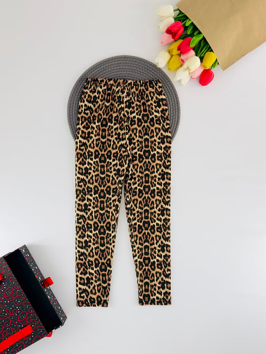 139-4 Leopar Desen Bel Lastikli Kız Çocuk Tayt-LEOPAR