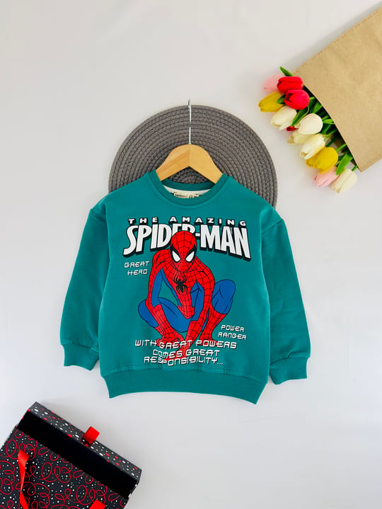 21603 Spıder-man Baskılı Erkek Çocuk Sweeat-YEŞİL