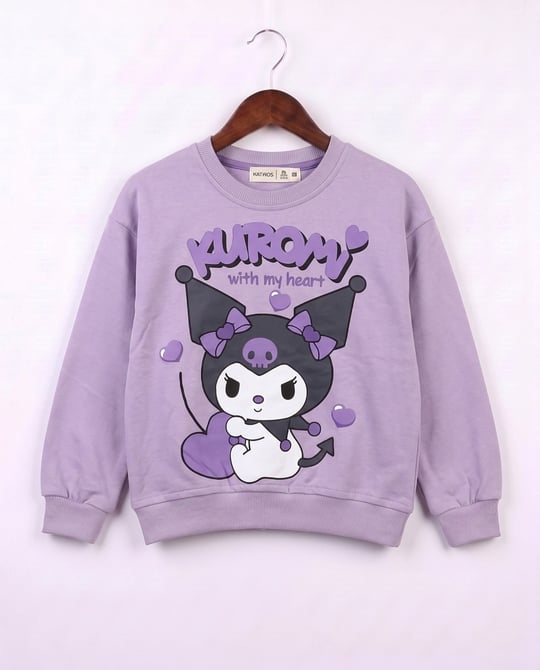 21702 Kuromi Kalp Baskılı Kız Çocuk Sweat-LİLA