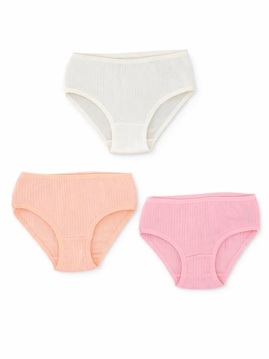 3419 Fitilli Kumaş Kız Çocuk Penye 3 Lü Slip-RENKLİ