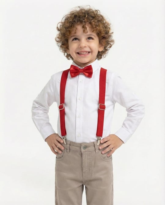 3584-1 Erkek Çocuk Askılı Papyon Set-KIRMIZI