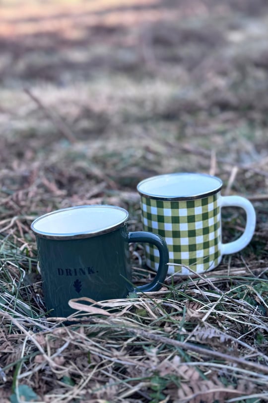 Cozy Emaye Kupa Yeşil Ekose 8 cm
