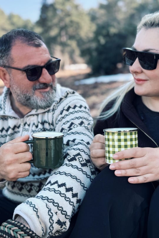 Cozy Emaye Kupa Yeşil Ekose 8 cm