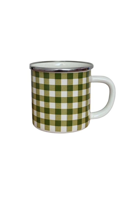 Cozy Emaye Kupa Yeşil Ekose 8 cm