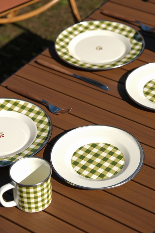 Cozy Emaye Tabak Yeşil Ekose 21 cm