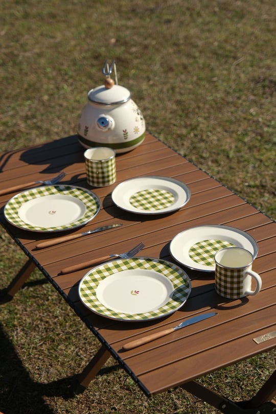 Cozy Emaye Tabak Yeşil Ekose 21 cm