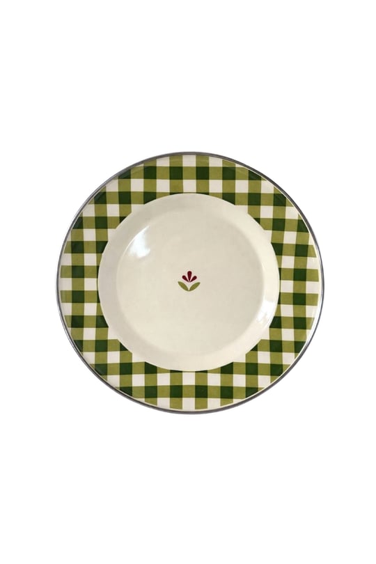 Cozy Emaye Tabak Yeşil Ekose 25 cm